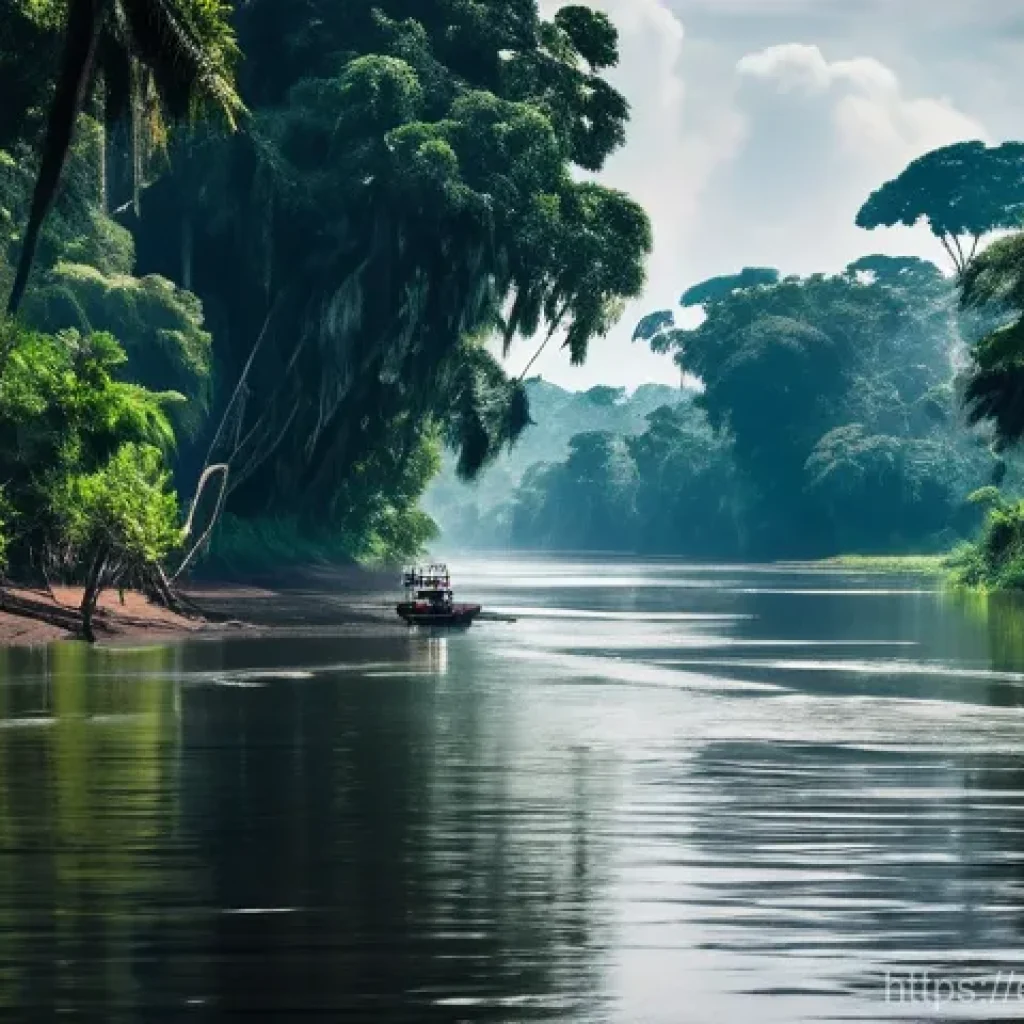 중앙아프리카 공화국 콩고강 투어 - **The Majestic Congo River's Embrace**
    A wide, serpentine river, the Congo, stretches out, its s...