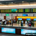 중앙아프리카 공화국 비행기 예약 - A bustling international airport terminal with travelers from diverse backgrounds checking in at Eth...