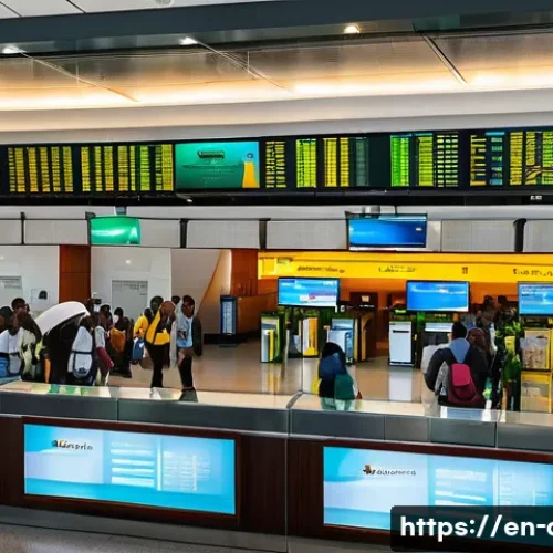 중앙아프리카 공화국 비행기 예약 - A bustling international airport terminal with travelers from diverse backgrounds checking in at Eth...