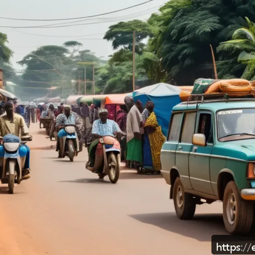 중앙아프리카 공화국의 독특한 법률 - A bustling urban street scene in the Central African Republic featuring cars and motorcycles with dr...